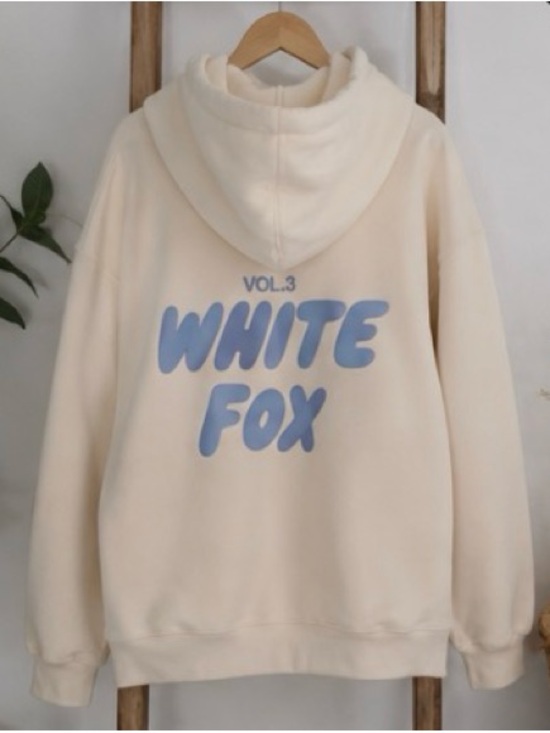 White Fox Boutique Tops - White Fox Boutique Cream Hoodie with Blue Logo